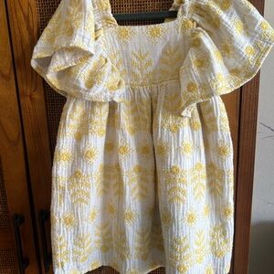 Zara White and Yellow Embroidered Floral dress